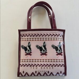 Ted Baker London Burgandy Pink Frenchie Bulldog Boston Terrier Dog Print Tote